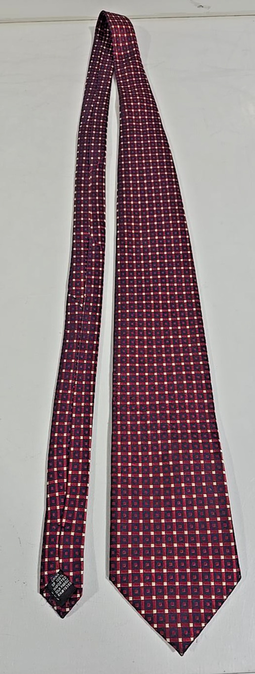 Stafford Men's 100% Silk Red Navy Geometric Tie